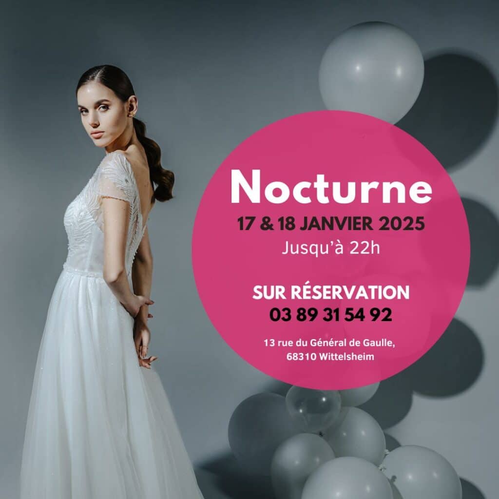 femme avec une robe de mariée événement boutique Nocturne Mariées de France Wittelsheim Mulhouse Alsace